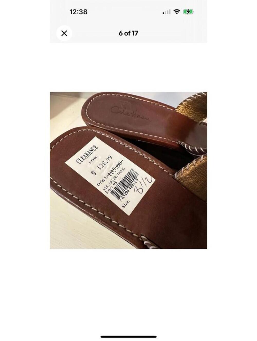 Womens 8.5 B M Cole Haan Air Bria Brown Thong Sandals Platform Wedge Wooden Heel - Picture 7 of 9